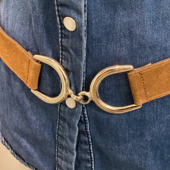 Sellier Tan Suede Belt with Equestrian Silver Clasp Made in France - Picture 2 of 15